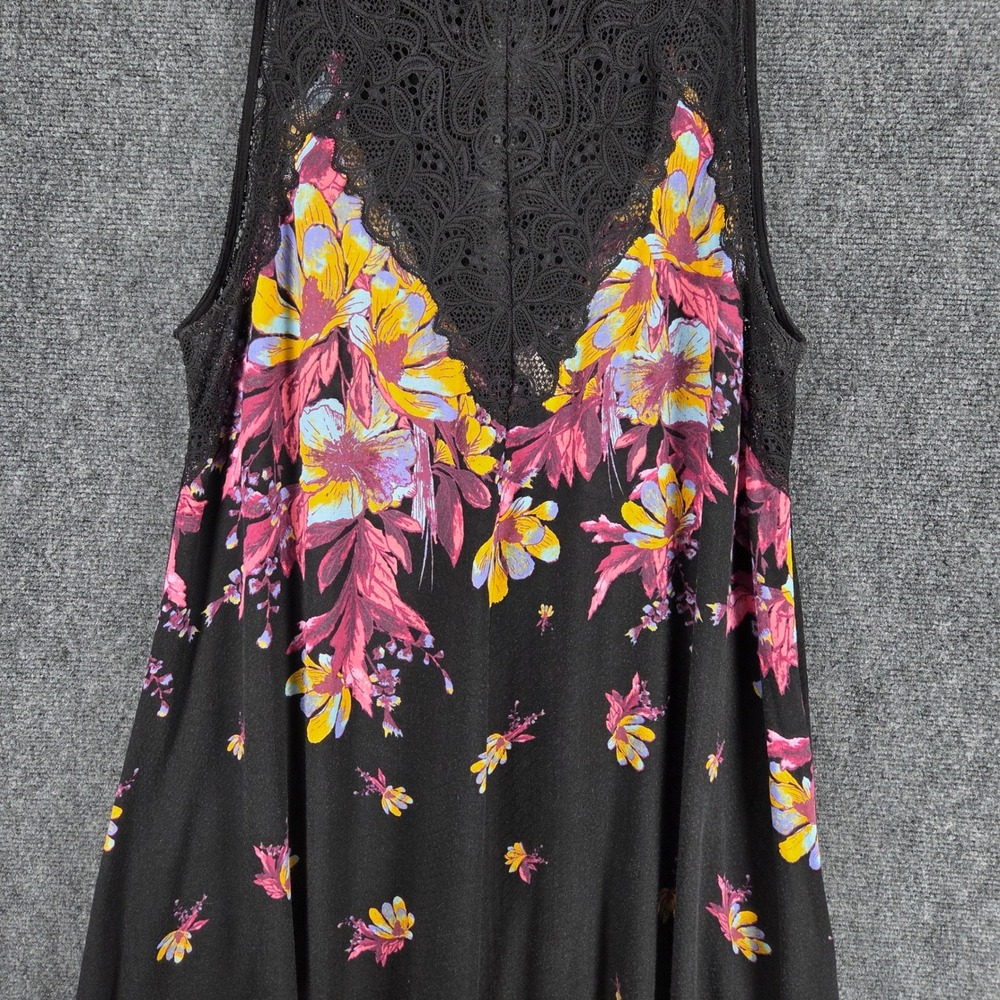 Free People Marsha Floral Lace Mini Slip Dress Black Rayon Boho Fairy Ethereal - Picture 4 of 14